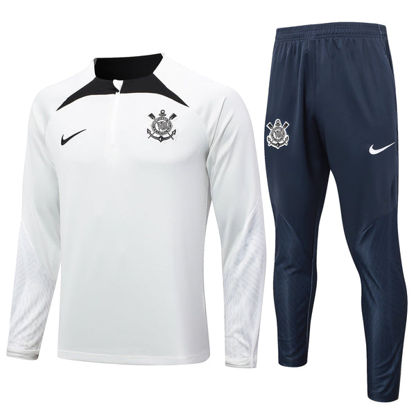 Conjunto Timão Zíper Curto 2024/25 - Branco e Azul